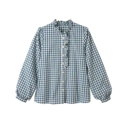Bloes En Tuniek<Blancheporte Bloes met fronskraag, vichy blauw / ecru