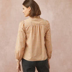Bloes En Tuniek<Blancheporte Bloes met fronskraag, vichy hazelnootbruin / ecru