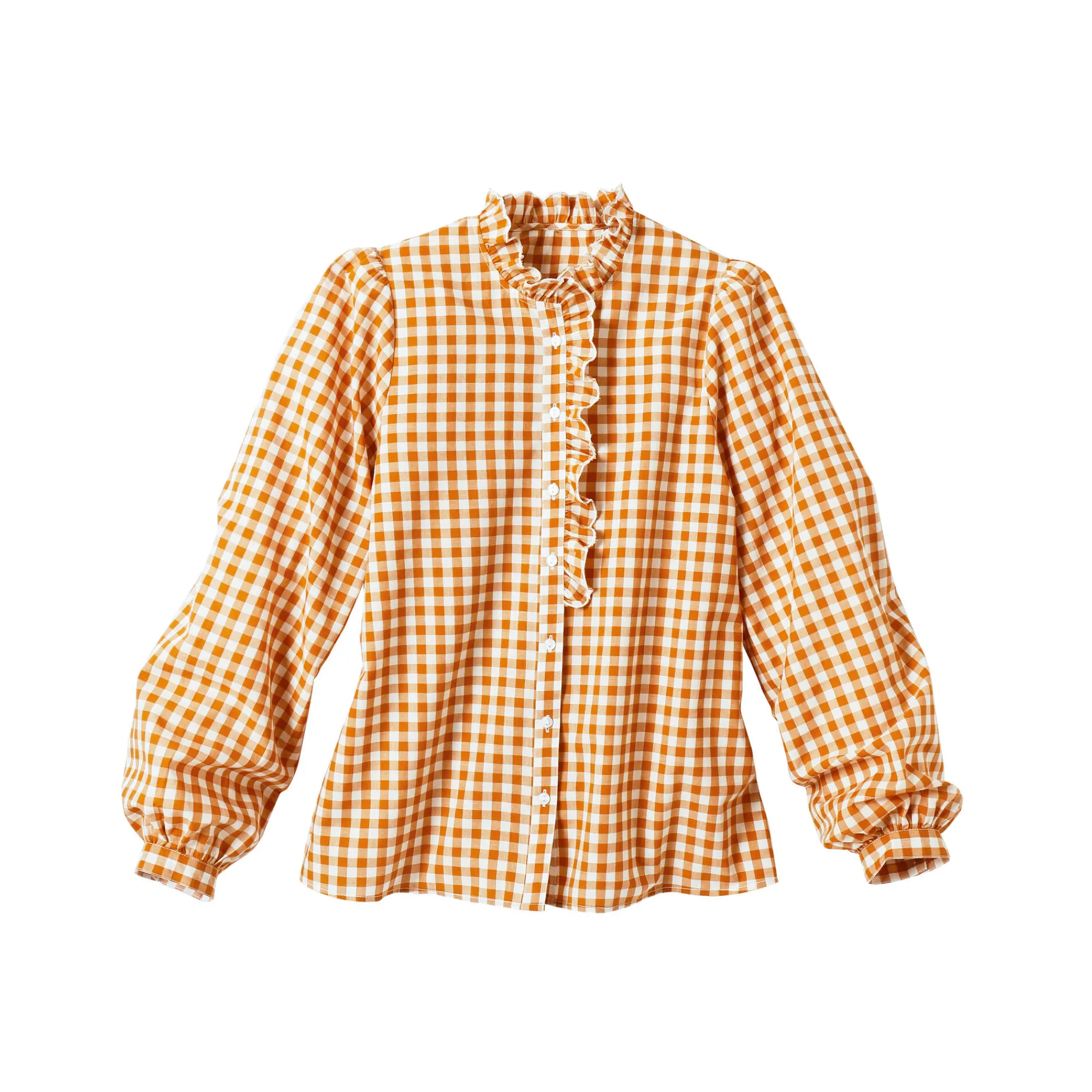 Bloes En Tuniek<Blancheporte Bloes met fronskraag, vichy hazelnootbruin / ecru