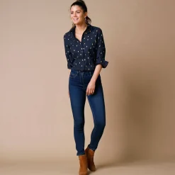Feestoutfits Dames|Bloes En Tuniek<Blancheporte Bloes met goudkleurige print marine / goudkleurig
