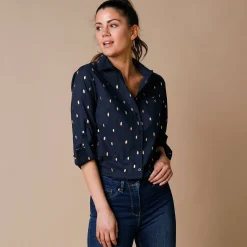 Feestoutfits Dames|Bloes En Tuniek<Blancheporte Bloes met goudkleurige print marine / goudkleurig