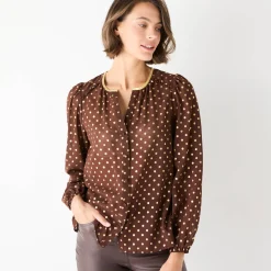 Feestoutfits Dames|Bloes En Tuniek<Blancheporte Bloes met goudkleurige stippenprint, in voile chocolade