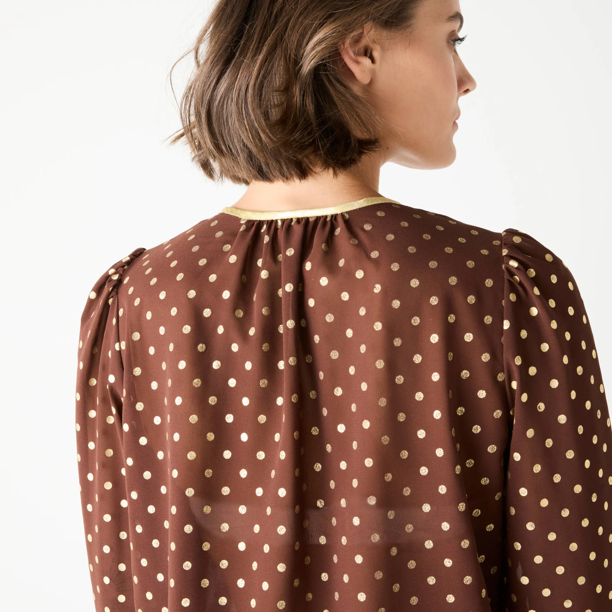 Feestoutfits Dames|Bloes En Tuniek<Blancheporte Bloes met goudkleurige stippenprint, in voile chocolade