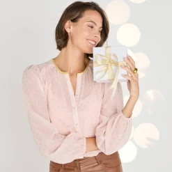 Feestoutfits Dames|Bloes En Tuniek<Blancheporte Bloes met goudkleurige stippenprint, in voile poederroze