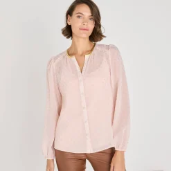 Feestoutfits Dames|Bloes En Tuniek<Blancheporte Bloes met goudkleurige stippenprint, in voile poederroze