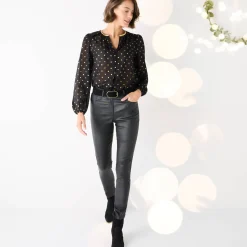 Feestoutfits Dames|Bloes En Tuniek<Blancheporte Bloes met goudkleurige stippenprint, in voile zwart