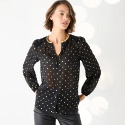 Feestoutfits Dames|Bloes En Tuniek<Blancheporte Bloes met goudkleurige stippenprint, in voile zwart