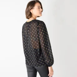 Feestoutfits Dames|Bloes En Tuniek<Blancheporte Bloes met goudkleurige stippenprint, in voile zwart