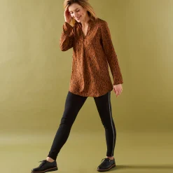 Bloes En Tuniek<Blancheporte Bloes met grafische print en Tunesische hals, crêpe hazelnootbruin / zwart