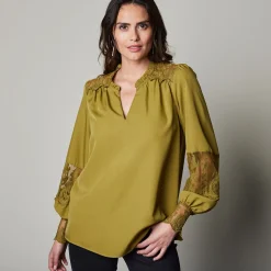 Bloes En Tuniek<Blancheporte Bloes met kant en lange, bloezende mouwen mosgroen