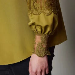 Bloes En Tuniek<Blancheporte Bloes met kant en lange, bloezende mouwen mosgroen