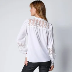 Feestoutfits Dames|Bloes En Tuniek<Blancheporte Bloes met kant en lange, bloezende mouwen gebroken wit