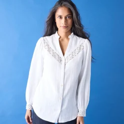 Bloes En Tuniek<Blancheporte Bloes met knoopsluiting en macramé, katoengaas wit