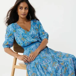 Bloes En Tuniek<Blancheporte Bloes met knoopsluiting en bloemenprint, crepon blauw