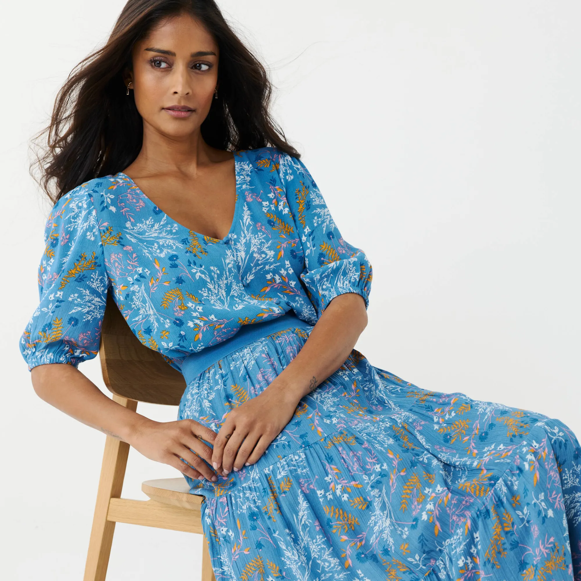 Bloes En Tuniek<Blancheporte Bloes met knoopsluiting en bloemenprint, crepon blauw