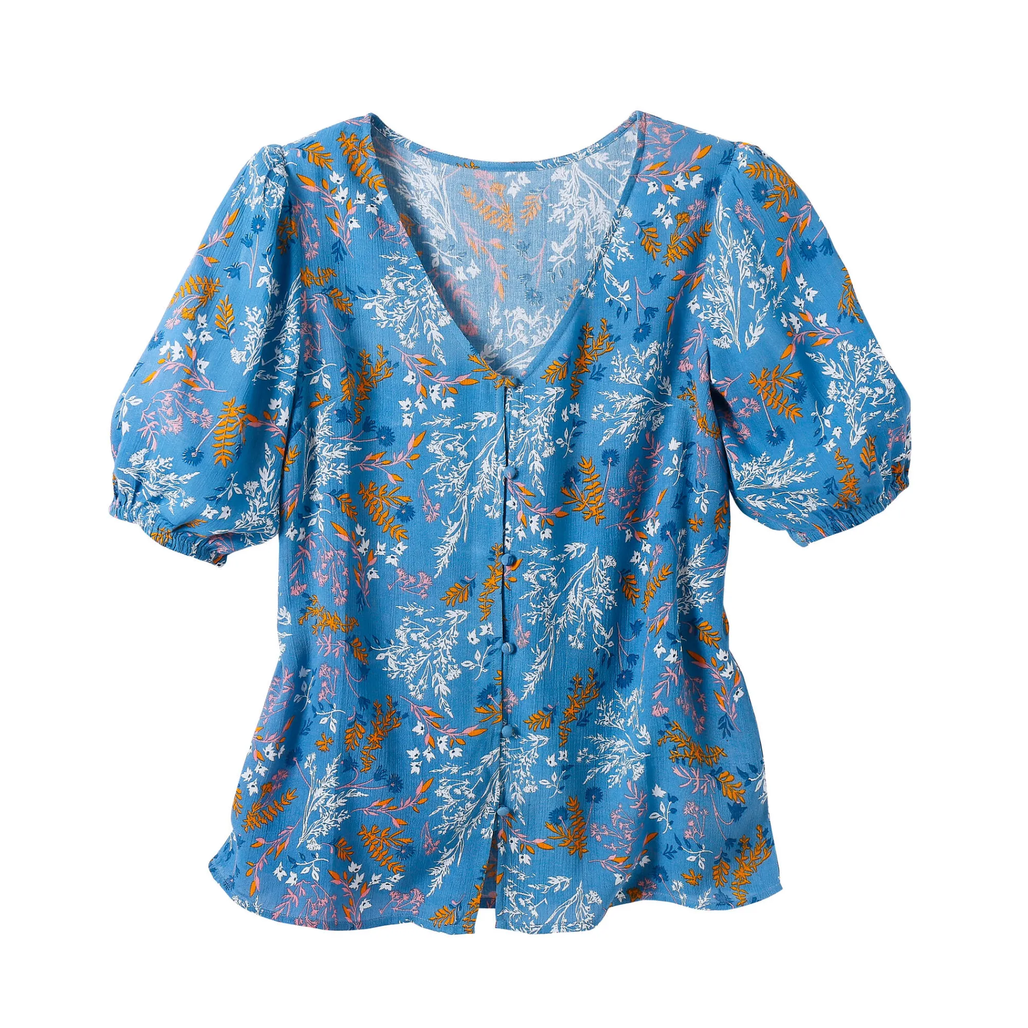 Bloes En Tuniek<Blancheporte Bloes met knoopsluiting en bloemenprint, crepon blauw