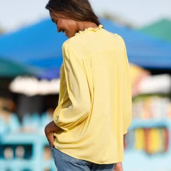 Bloes En Tuniek<Blancheporte Bloes met knoopsluiting en macramé, kraagje met stroken geel
