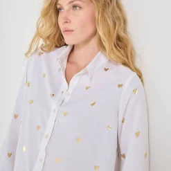 Bloes En Tuniek<Blancheporte Bloes met knoopsluiting en hartjesprint wit / goudkleurig