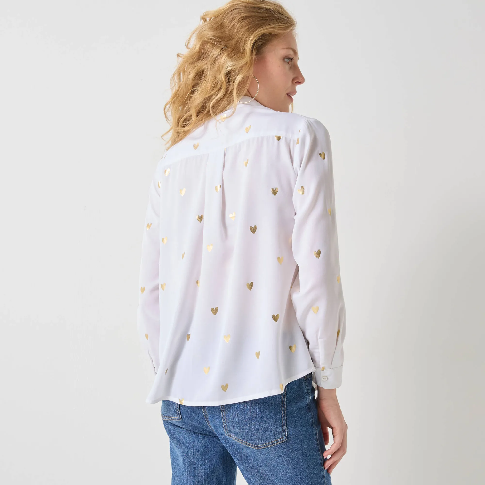 Bloes En Tuniek<Blancheporte Bloes met knoopsluiting en hartjesprint wit / goudkleurig