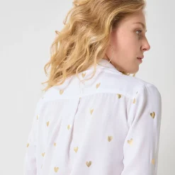 Bloes En Tuniek<Blancheporte Bloes met knoopsluiting en hartjesprint wit / goudkleurig