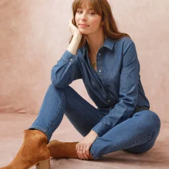 Bloes En Tuniek<Blancheporte Bloes met knoopsluiting in lichte jeans stone
