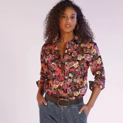 Bloes En Tuniek<Blancheporte Bloes met knoopsluiting met bloemenprint, gerecycleerd polyester(**) zwart / fuchsia