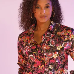 Bloes En Tuniek<Blancheporte Bloes met knoopsluiting met bloemenprint, gerecycleerd polyester(**) zwart / fuchsia