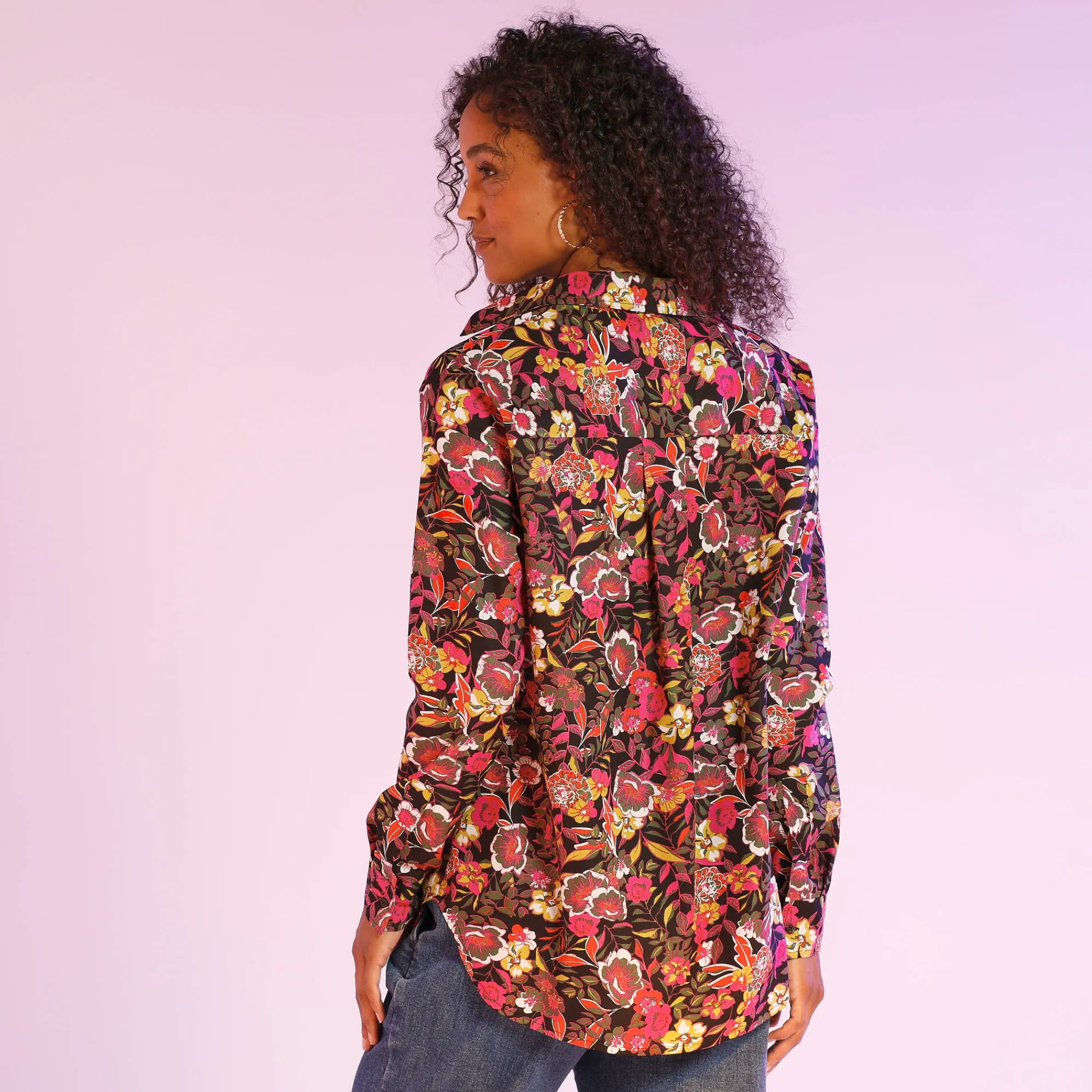 Bloes En Tuniek<Blancheporte Bloes met knoopsluiting met bloemenprint, gerecycleerd polyester(**) zwart / fuchsia