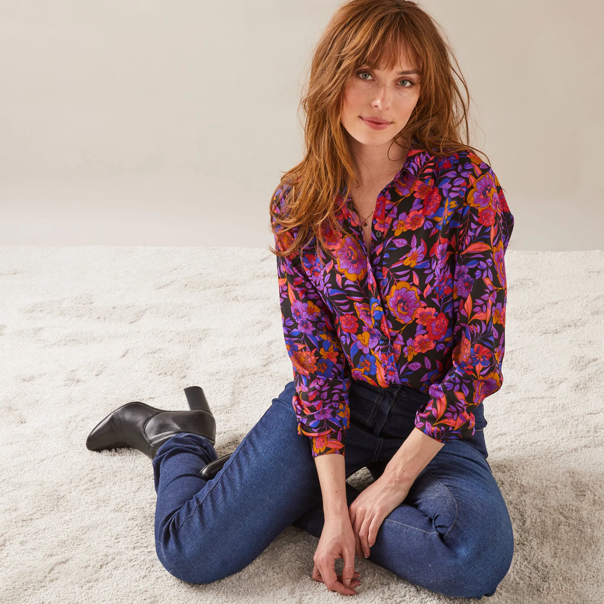 Bloes En Tuniek<Blancheporte Bloes met knoopsluiting met bloemenprint, gerecycleerd polyester(**) zwart / paars