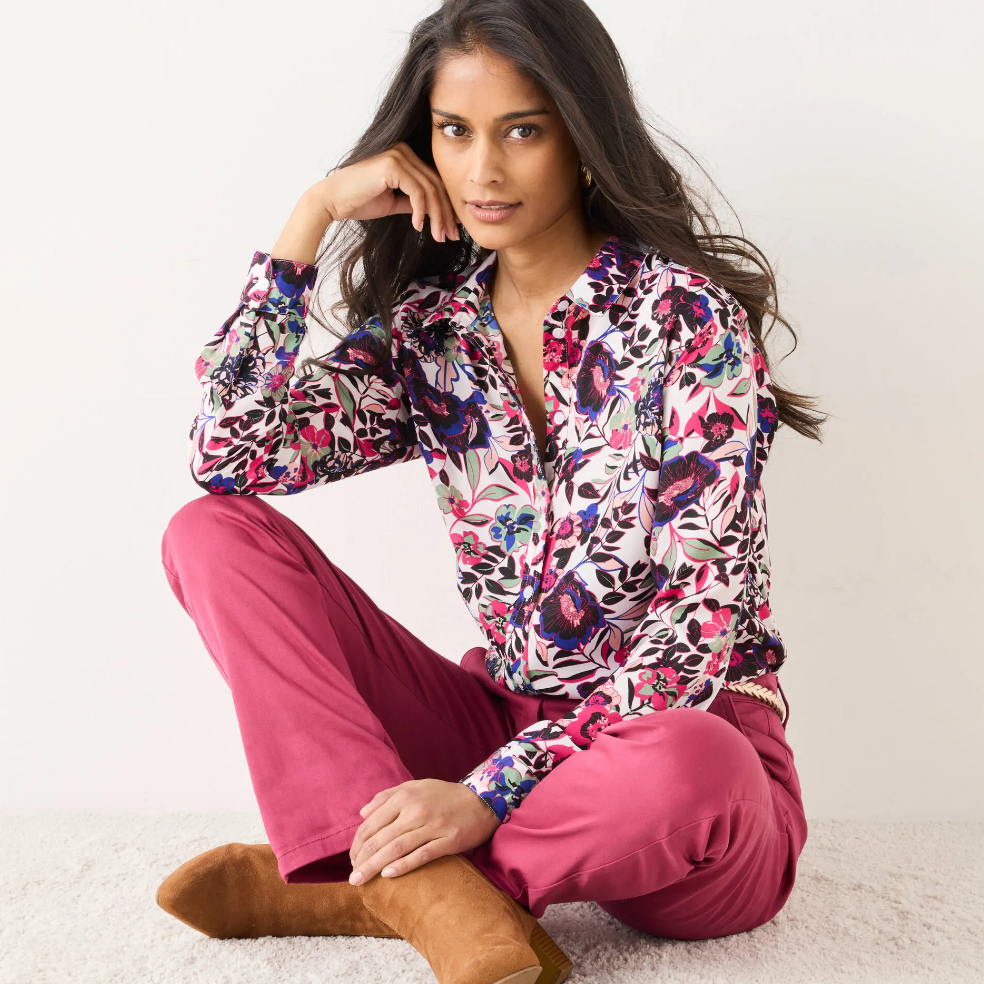 Bloes En Tuniek<Blancheporte Bloes met knoopsluiting met bloemenprint, gerecycleerd polyester(**) ecru / roze