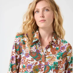 Bloes En Tuniek<Blancheporte Bloes met knoopsluiting met bloemenprint, gerecycleerd polyester(**) wit / karamel