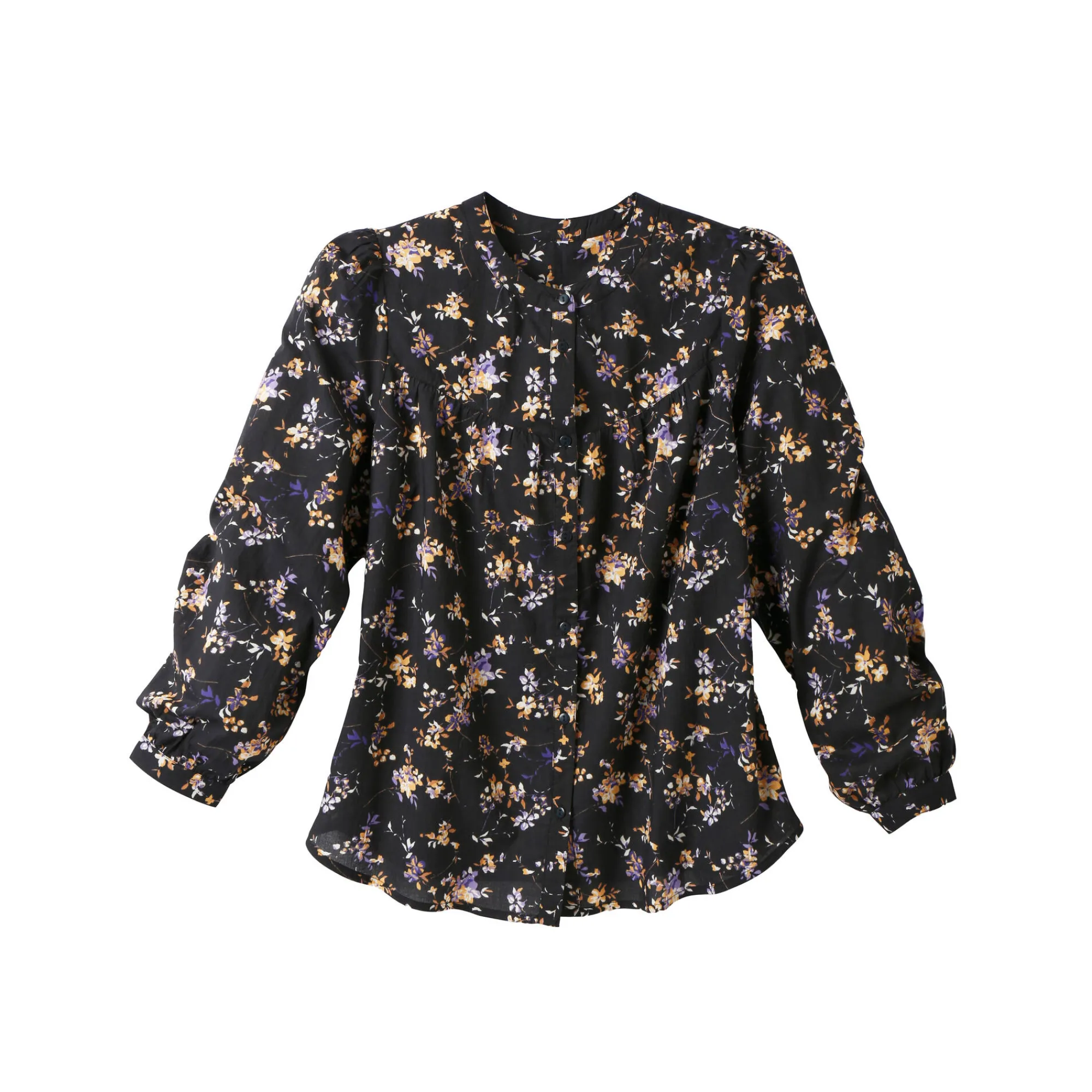 Bloes En Tuniek<Blancheporte Bloes met knopen en ronde hals, bloemenprint zwart / honing