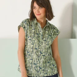 Bloes En Tuniek<Blancheporte Bloes met korte mouwen en omslag, minimalistische print groen / marine