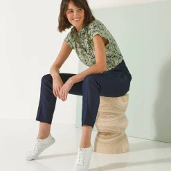 Bloes En Tuniek<Blancheporte Bloes met korte mouwen en omslag, minimalistische print groen / marine