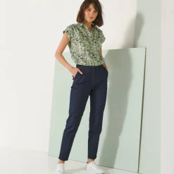 Bloes En Tuniek<Blancheporte Bloes met korte mouwen en omslag, minimalistische print groen / marine