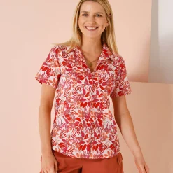 Bloes En Tuniek<Blancheporte Bloes met korte mouwen en bloemenprint wit / perzik