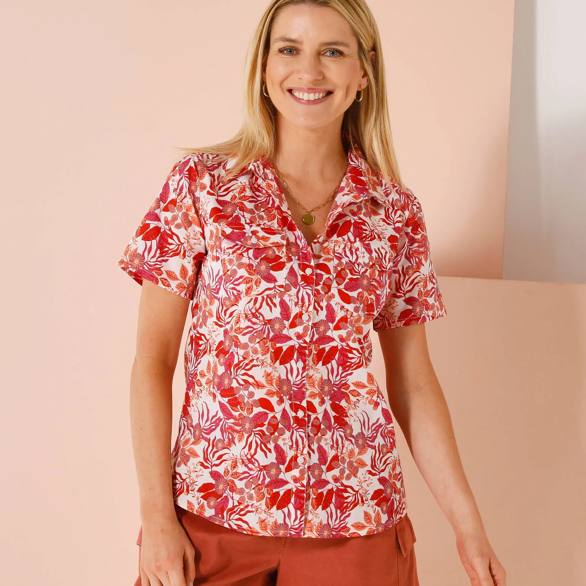 Bloes En Tuniek<Blancheporte Bloes met korte mouwen en bloemenprint wit / perzik
