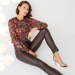 Feestoutfits Dames|Bloes En Tuniek<Blancheporte Bloes met lange mouwen, bloemen- en goudkleurige print chocolade / roze