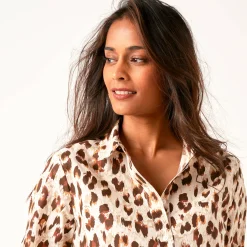 Bloes En Tuniek<Blancheporte Bloes met luipaardprint, lange mouwen beige / chocolade