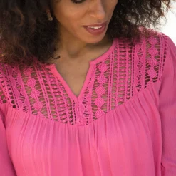 Bloes En Tuniek<Blancheporte Bloes met macramé en 3/4-mouwen roze