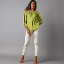 Bloes En Tuniek<Blancheporte Bloes met macramé en 3/4-mouwen mosgroen