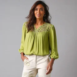 Bloes En Tuniek<Blancheporte Bloes met macramé en 3/4-mouwen mosgroen