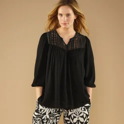 Bloes En Tuniek<Blancheporte Bloes met macramé en 3/4-mouwen zwart