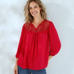 Bloes En Tuniek<Blancheporte Bloes met macramé en 3/4-mouwen framboos