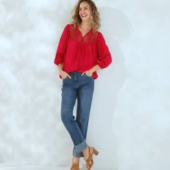 Bloes En Tuniek<Blancheporte Bloes met macramé en 3/4-mouwen framboos