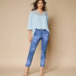 Bloes En Tuniek<Blancheporte Bloes met macramé en 3/4-mouwen hemelsblauw