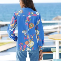 Bloes En Tuniek<Blancheporte Bloes met maxi bloemenprint, katoen blauw / veelkleurig