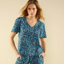 Bloes En Tuniek<Blancheporte Bloes met minimalistische print en korte mouwen smaragd / violine