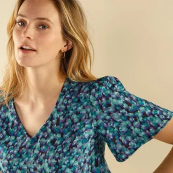 Bloes En Tuniek<Blancheporte Bloes met minimalistische print en korte mouwen smaragd / violine