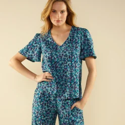 Bloes En Tuniek<Blancheporte Bloes met minimalistische print en korte mouwen smaragd / violine